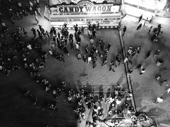 High angle view of crowd in front of town