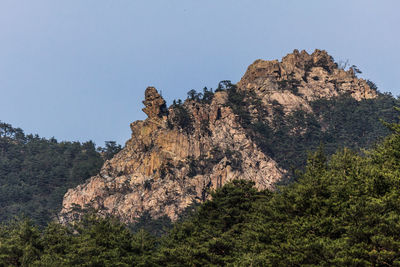 Low angle view of rock formations against sky