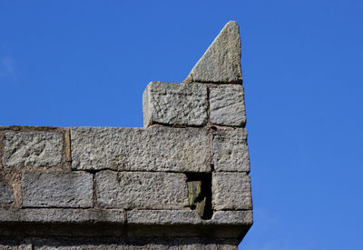 Low angle view of historical building against clear blue sky