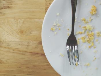 High angle view of food in plate on table