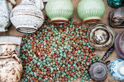 High angle view of candies for sale in market