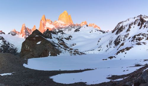 Scenic view of mountains against clear sky