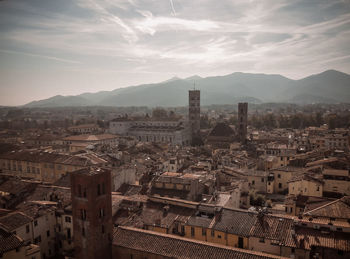 High angle view of townscape against sky