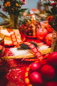 Close-up of christmas decorations at market stall