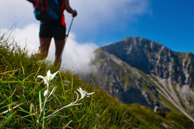 Full length of senior woman against mountains