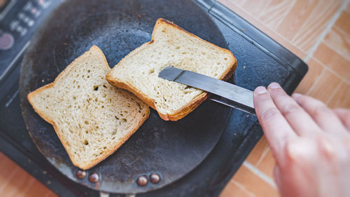 High angle view of man preparing food