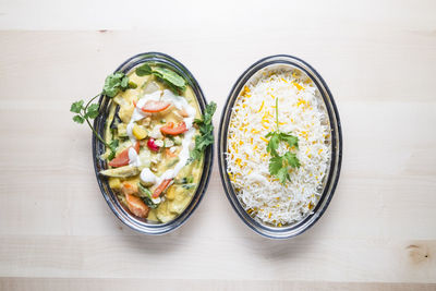 High angle view of food on table