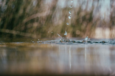 Close-up of water splashing in lake