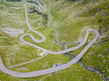 High angle view of road amidst plants