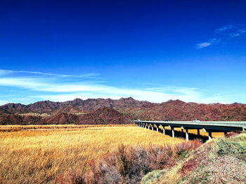 Scenic view of field against blue sky