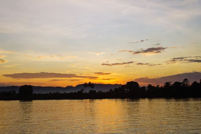 Scenic view of lake against sky during sunset