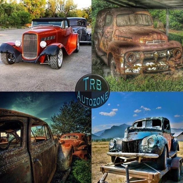 transportation, mode of transport, land vehicle, car, abandoned, stationary, old, obsolete, vintage car, damaged, run-down, travel, day, truck, outdoors, rusty, deterioration, parking, field, tire