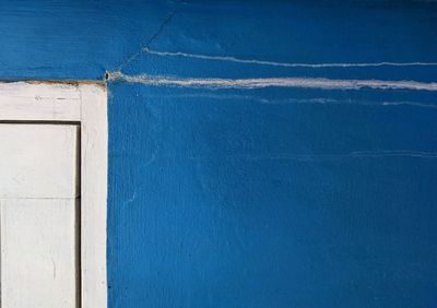 Close-up of blue wall against building