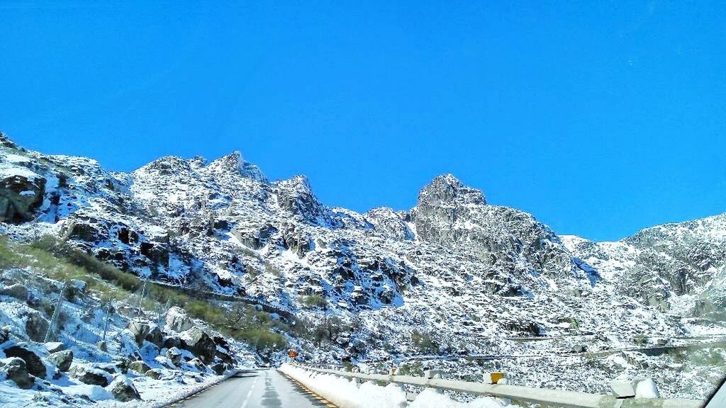 SNOW COVERED MOUNTAIN AGAINST CLEAR SKY