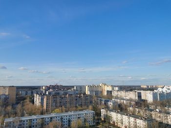 High angle view of buildings against sky