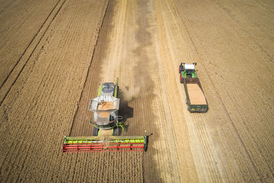 High angle view of tractor on field