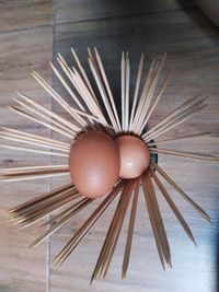 High angle view of eggs in container on table