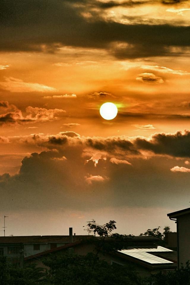 sunset, sky, scenics, beauty in nature, orange color, tranquil scene, tranquility, cloud - sky, sun, nature, idyllic, built structure, silhouette, moon, cloud, dramatic sky, landscape, outdoors, architecture, dusk