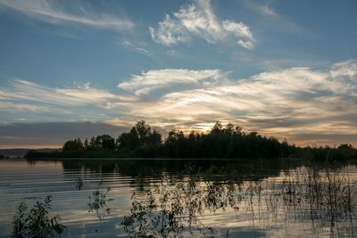 Scenic view of lake at sunset