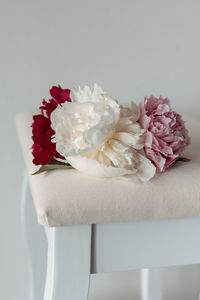 Close-up of rose bouquet against white background