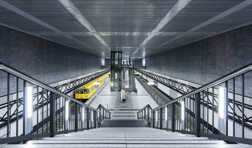 High angle view of train at railroad station