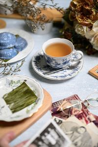 Close-up of tea served on table