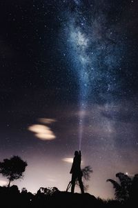 Low angle view of silhouette trees against sky at night