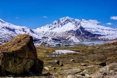 Scenic view of snowcapped mountains against sky