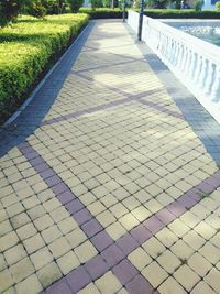 High angle view of tiled floor in park