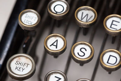 Close-up of keys on old typewriter