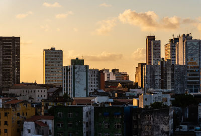 Panoramic view of several old and new residential buildings in downtown salvador, bahia.