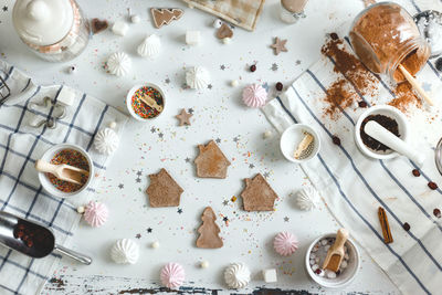 High angle view of food on table