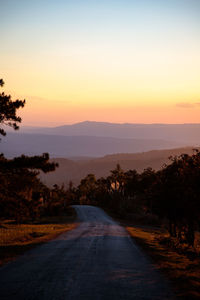 View of the sky at sunset and beautiful mountains,and road at phu ruea, loei province, thailand 