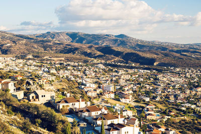 High angle view of townscape against sky