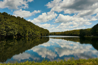 Scenic view of lake and trees against sky