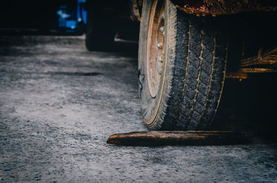 Low angle view of tire on road