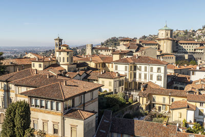 Aerial view of the skyline of bergamo alta