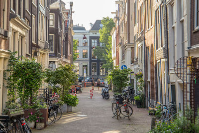 People on street amidst buildings in city