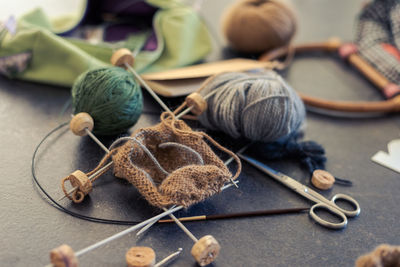 Close-up of wool on table