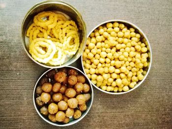 Directly above shot of eggs in bowl on table