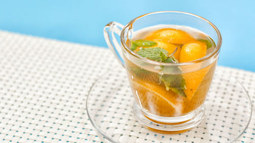 Close-up of drink in glass on table