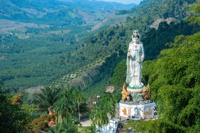 High angle view of statue on landscape