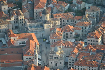 High angle view of houses in town