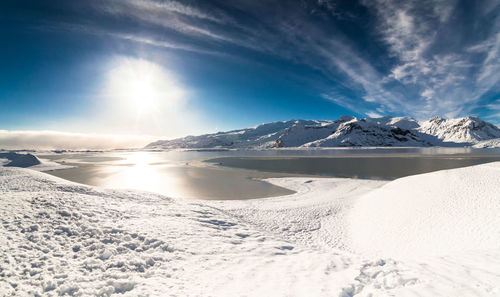 Scenic view of snowcapped mountains against sky