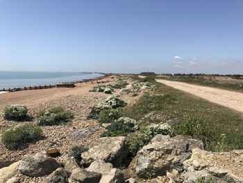 Scenic view of sea against clear sky