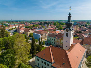 High angle view of townscape against sky