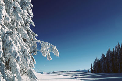 Snow covered mountain against blue sky