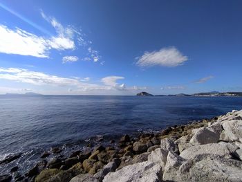 Scenic view of sea against blue sky
