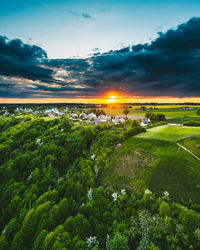 Scenic view of trees against sky during sunset