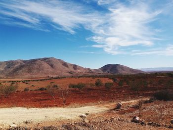 Scenic view of landscape and mountains against sky